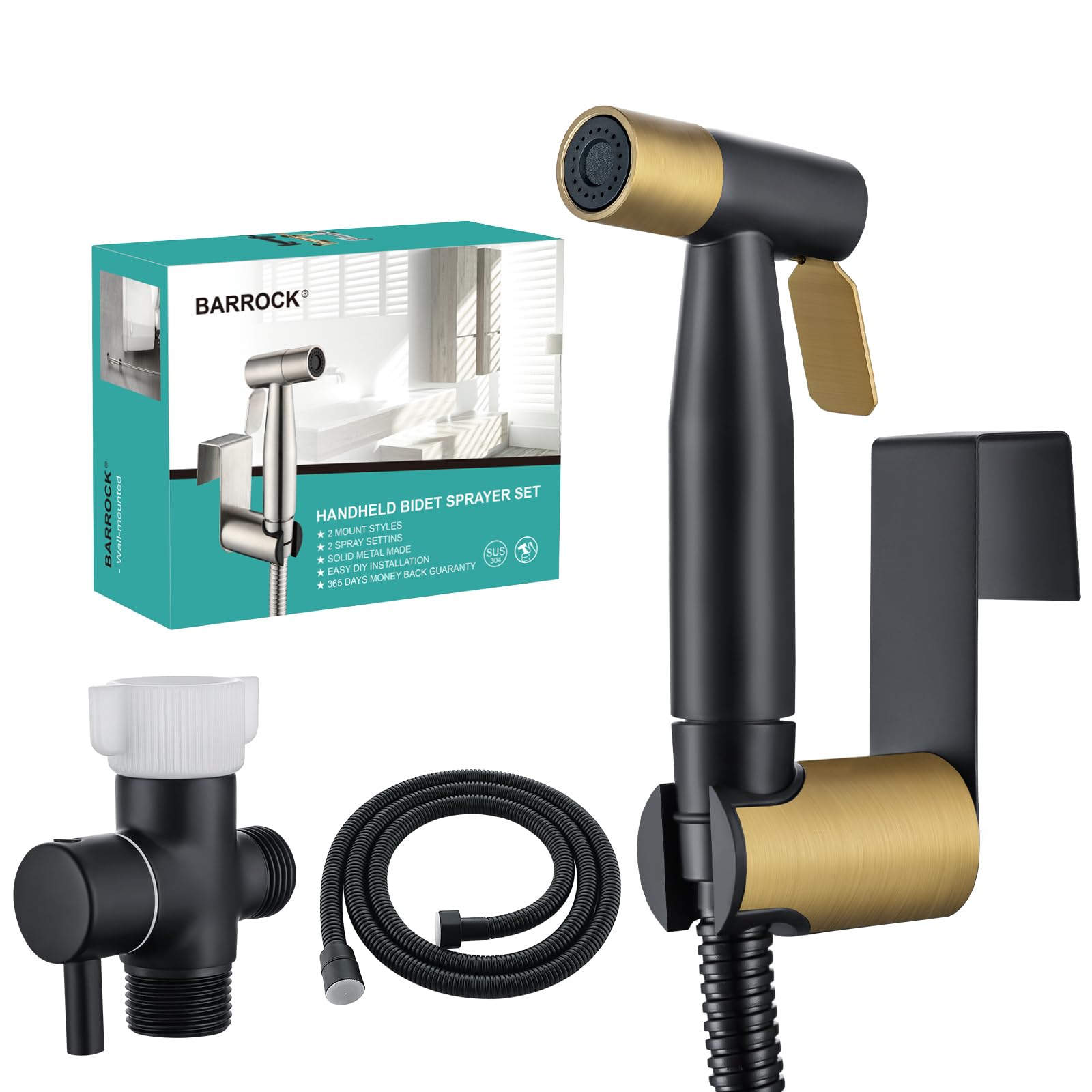 Photo 1 of * Heavy used and missing parts*BARROCK Handheld Bidet Sprayer for Toilet, Stainless Steel Metal Made Baby Cloth Diaper Spraying Kit, Bathroom Toilet Bidet Attachment Set for Bathing Pets and Feminine Washing,Matte Black and Gold