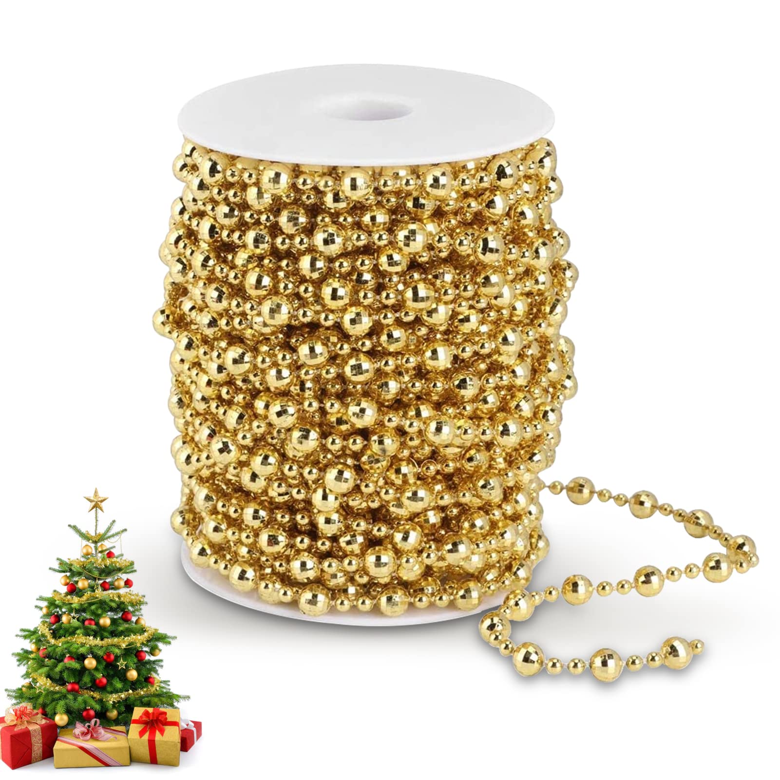 Christmas Bead Garland 65.6Ft Xmas Bead Chain Garland Tree Strands Wire Beadsstring for Table Decorations and Christmas Tree Decorations DIY Craft Jewelry Making