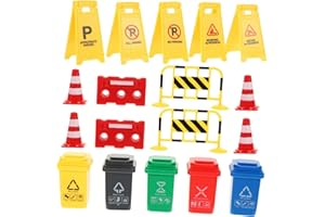 CVUTOVO 1Set Miniature Traffic Signs Educational Playset with Cones Barriers Frame