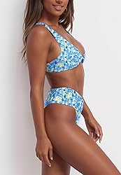 geluboao Blue Floral Bikini Sets for Women Sexy V