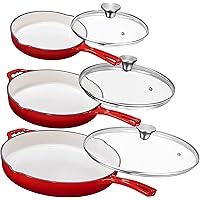 Enemeled Cast Iron 3 Piece Skillet Bundle. 12” + 10” + 8” Set - Cast Iron Frying Pans Heavy Duty Chef Quality Pan…