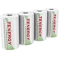 Tenergy Centura 1.2V NiMH Rechargeable D Battery, 8000mAh Low Self Discharge D Cell Batteries, Pre-Charged D Size Battery, 4 Pack, UL Certified