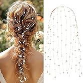Formery Pearl Wedding Headband Gold Tassel Bridal Headpiece Braid Hair Extension Chain Accessories for Women and Girls