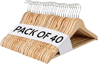 REQUISITE NEEDS Wooden Coat Hangers 40 Pack 360° Swivel Hook Non-Slip Grooved