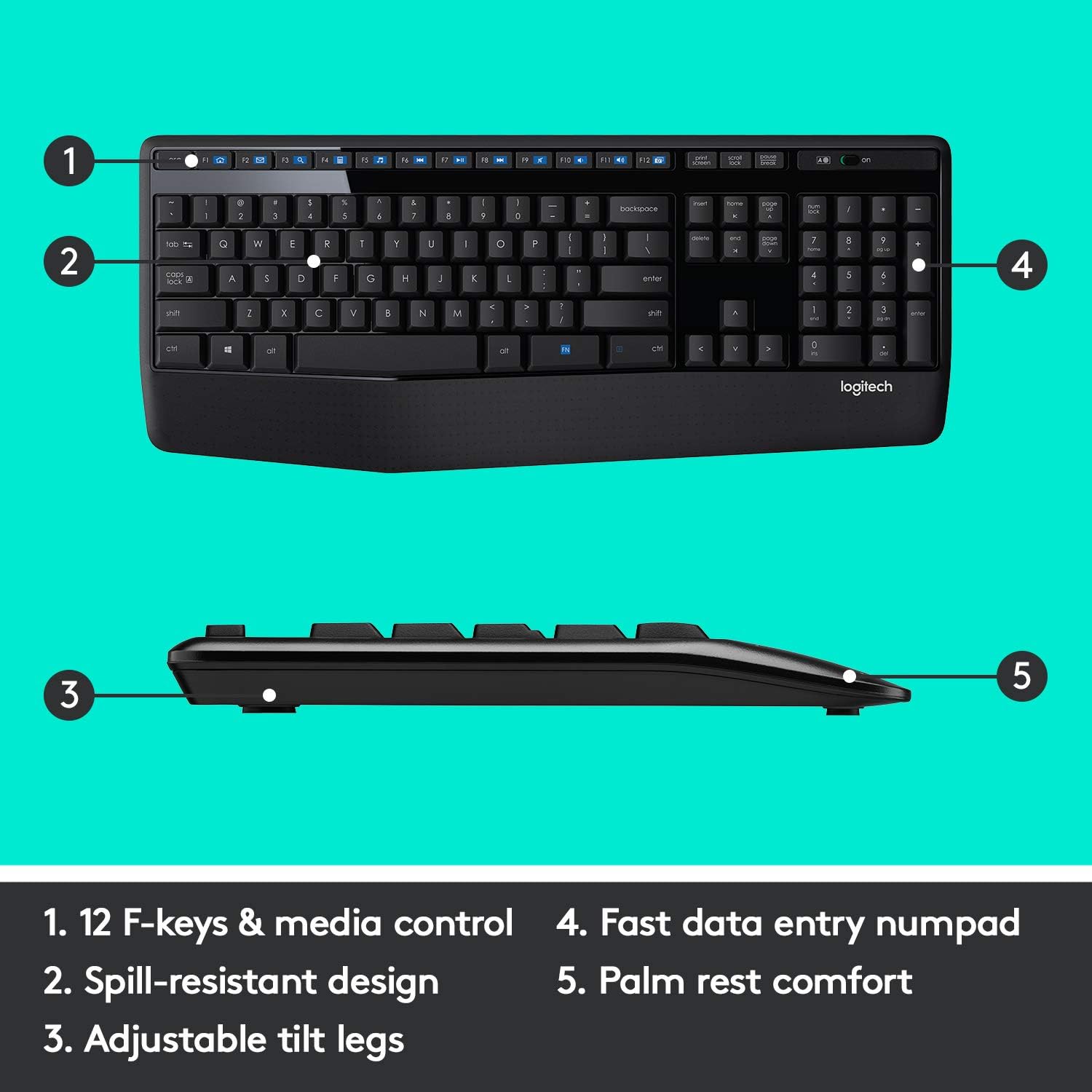 Logitech MK345 Wireless Combo Full-Sized Keyboard with Palm Rest and Comfortable Right-Handed Mouse - Black: Computers & Accessories
