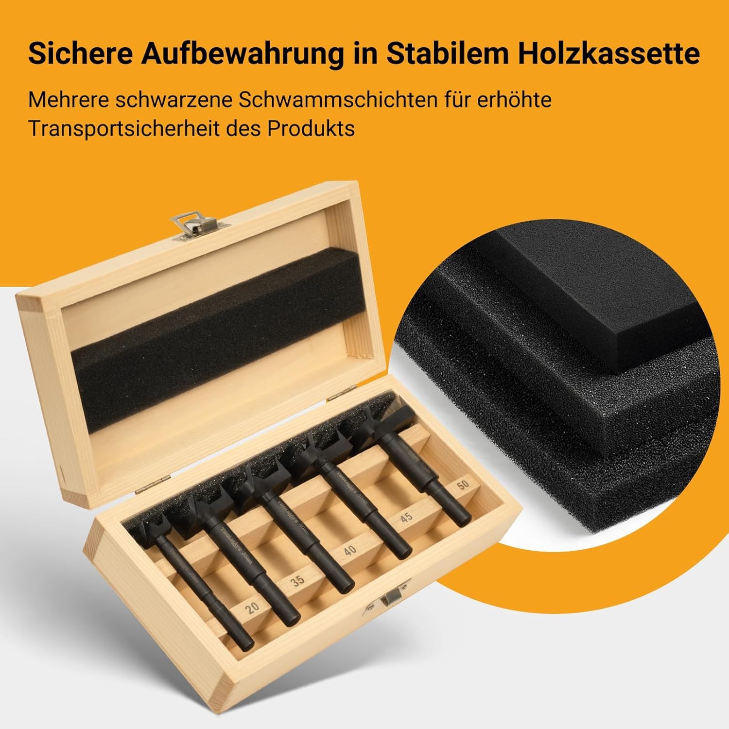 TOOLMAYS Forstnerbohrer Set 5tlg. Astlochbohrer für Holz Ø 20/35/40/45/50 mm, Länge 90 mm Holzbohrer set 6