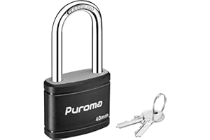 Puroma Keyed Padlock with 2 Keys Alike, 1.8 Inch Locker Lock 40mm Heavy-Duty Locks for Gate Fence Hasp Cabinet Toolbox School Gym Locker (Black)