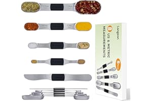 [2024 NEW] longzon 8 Full-Sized Measurements Magnetic Measuring Spoon Set with Leveler - Durable Engraved Markings, Magnetic Absorbent, Stackable Stainless Steel - Suitable for Most Spice Jars