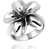 AeraVida Sweet Hawaiian Plumeria Flower .925 Silver Sterling Ring.