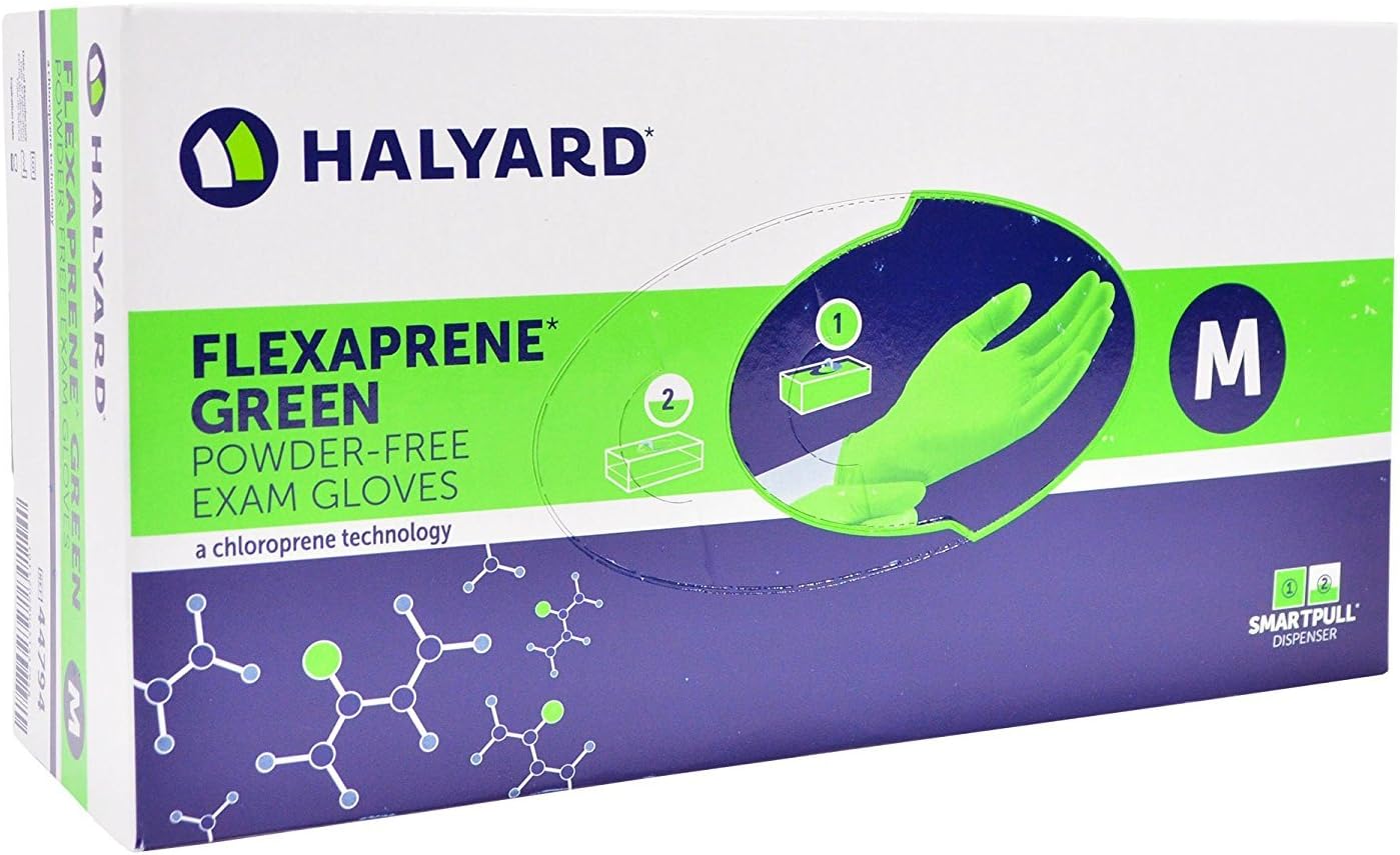 Halyard Health 44794 Chloroprene Gloves - Flexaprene Green - Medium - 200/BX