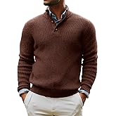 Runcati Mens Pullover Sweater Knitted Quarter Button Stand Collar Casual Thermal Henley Sweaters