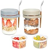 Xyptorix 2 Pack Overnight Oats Containers with Lids and Spoons, 16 oz Mason Jars with Removable Separate Compartments, Airtight and Leak-Proof Glass Jars for Chia Pudding, Yogurt, and Oatmeal