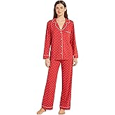 Eberjey Gisele Printed Long Pajama Set for Women - Super-soft Modal Jersey Blend Fabrication - Tailored Fit Envelope Heart/Haute Red/Bone SM One Size