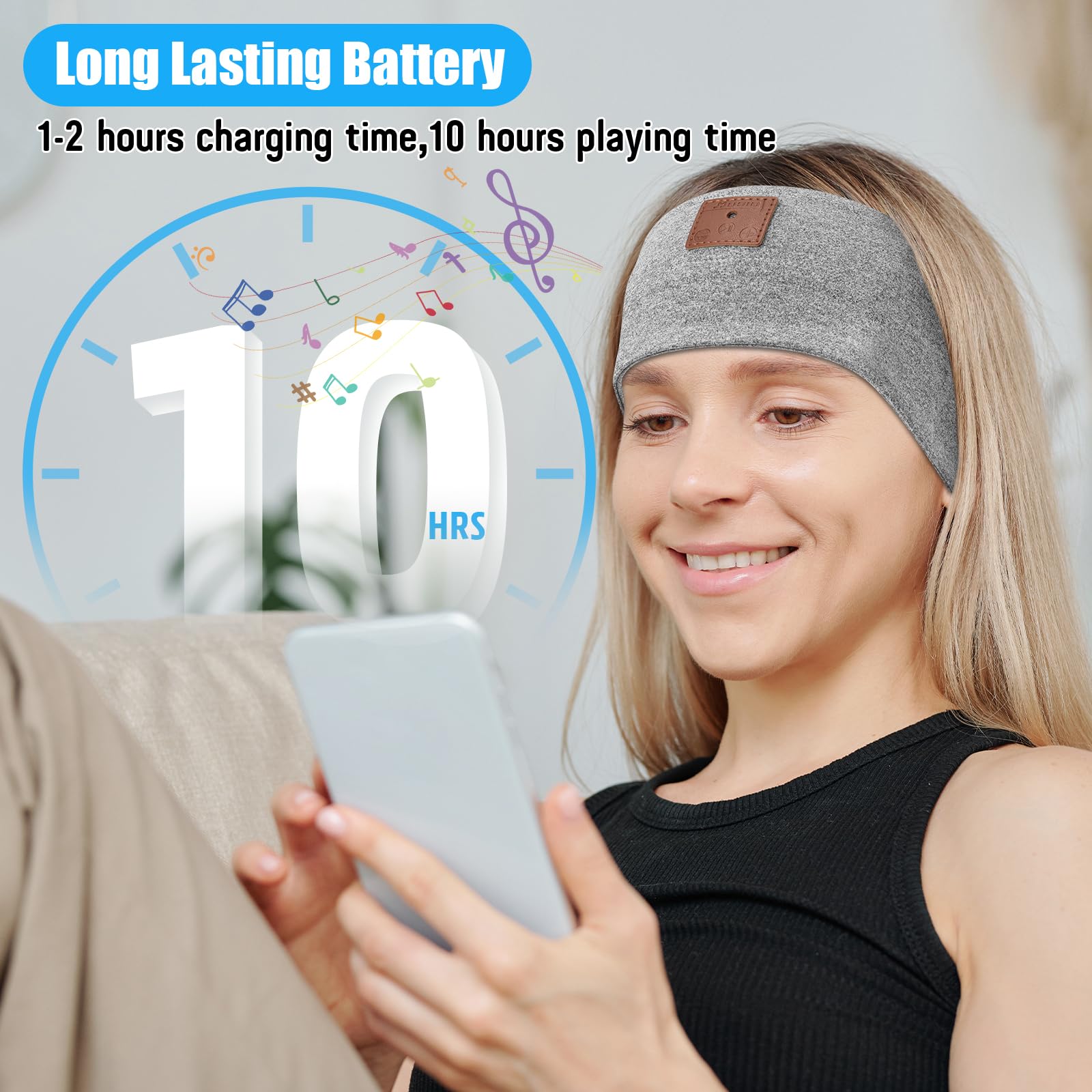2-Pack Sleeping Headphones Wireless Bluetooth 5.4, Headband Headphones with Ultra-Thin Speakers, Bluetooth Headband for Side Sleepers, Running, Workout, Insomniac, Travel, Meditation（Black&Grey）