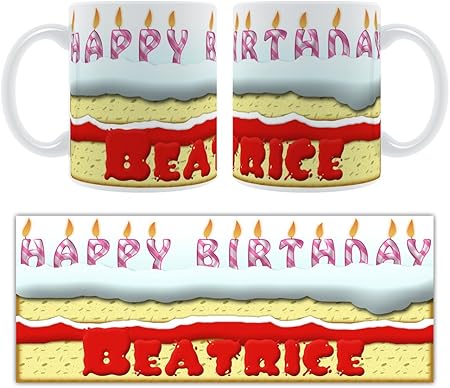 Happy Birthday Beatrice Le Gateau D Anniversaire Personnalise Mug En Ceramique Amazon Fr Cuisine Maison