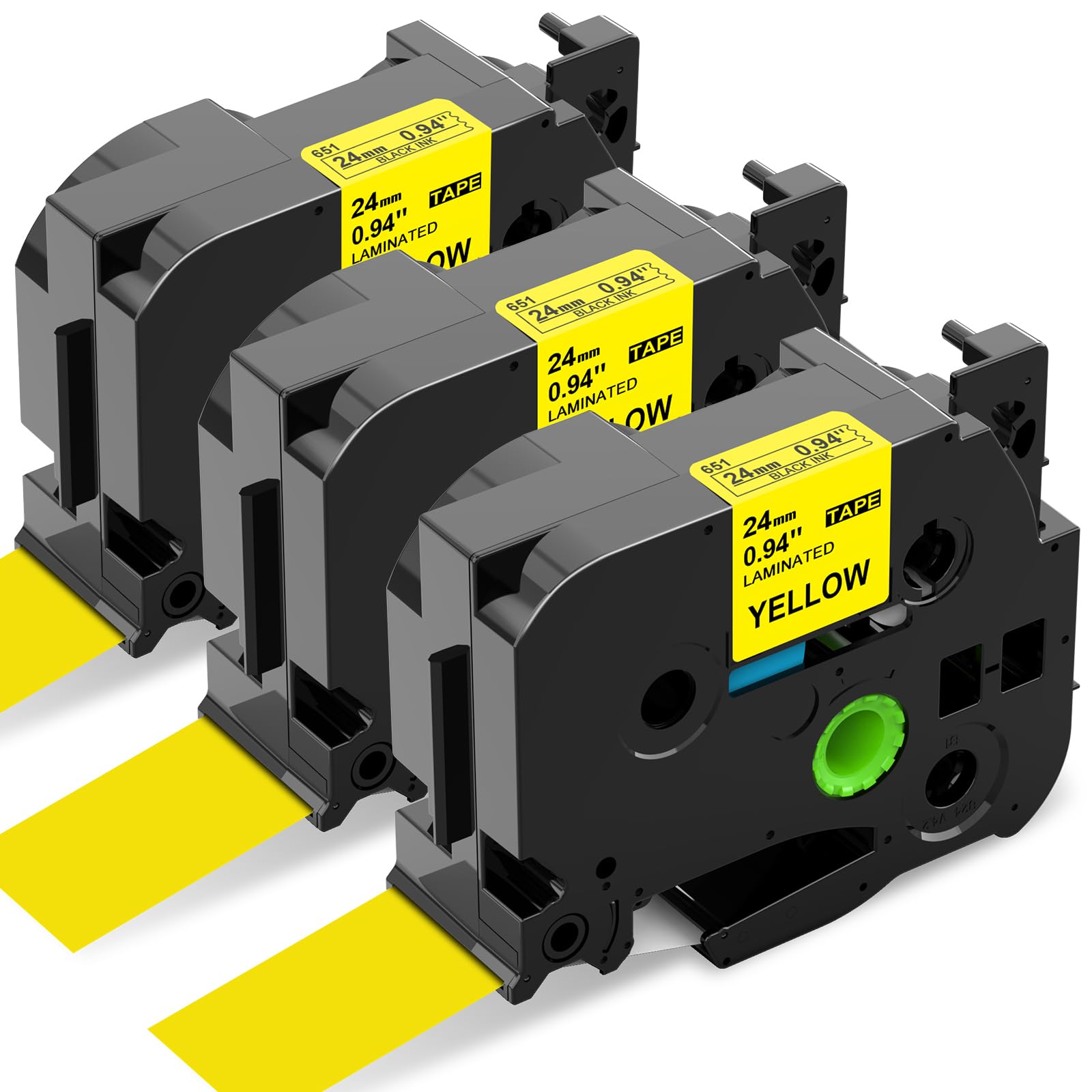 3-Pack Upwinning 24mm Yellow Label Replacement for Brother TZe-651 TZe651 AZe-651 24mm, Black on Yellow Laminated Labelling Tape Cassette for Brother P-Touch D600 P700 P750W 2430 E550W Labeller