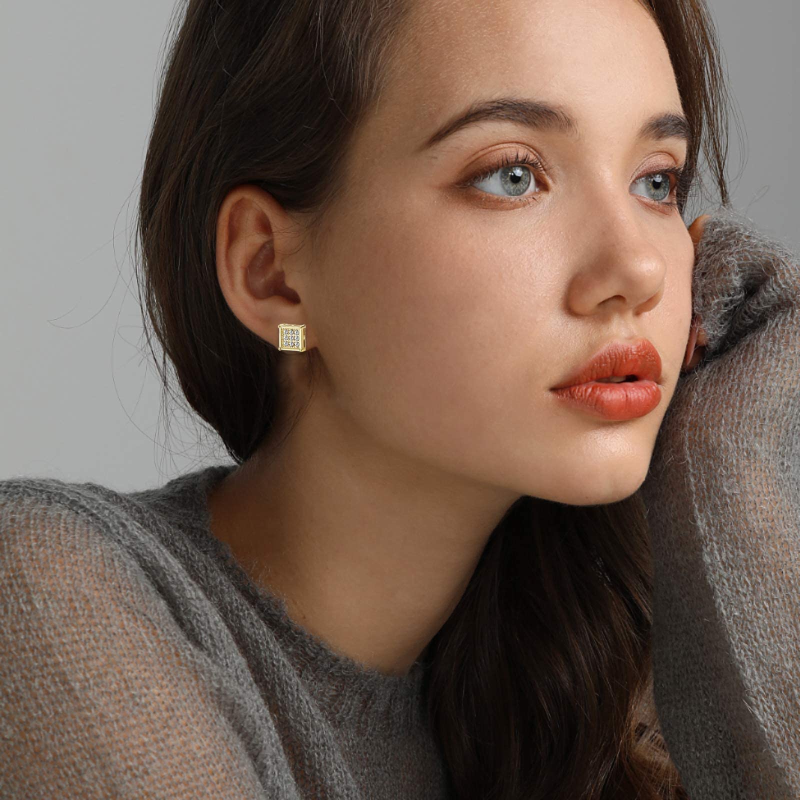 NEWITIN 12 Pairs Stainless Steel Stud Earrings for Men Hypoallergenic Earring Unisex Studs Inlaid Cubic Zirconia Men Earrings Hoop CZ Stud Earring Set for Women