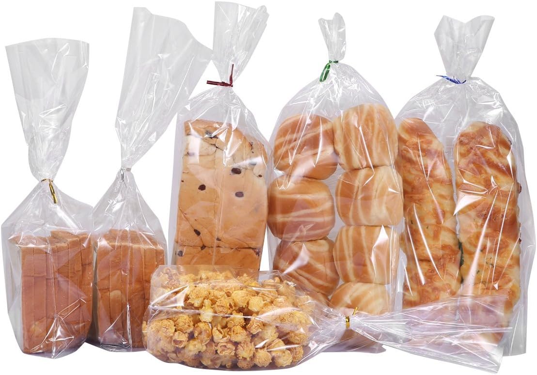 100 Gusset Cello Bags with Ties - 2.8 mil Big Size Gift Wrap Cellophane Bag - Clear Wine Bottle Gift Bags Large for Favor (8" x 16" + 4"): Kitchen & Dining