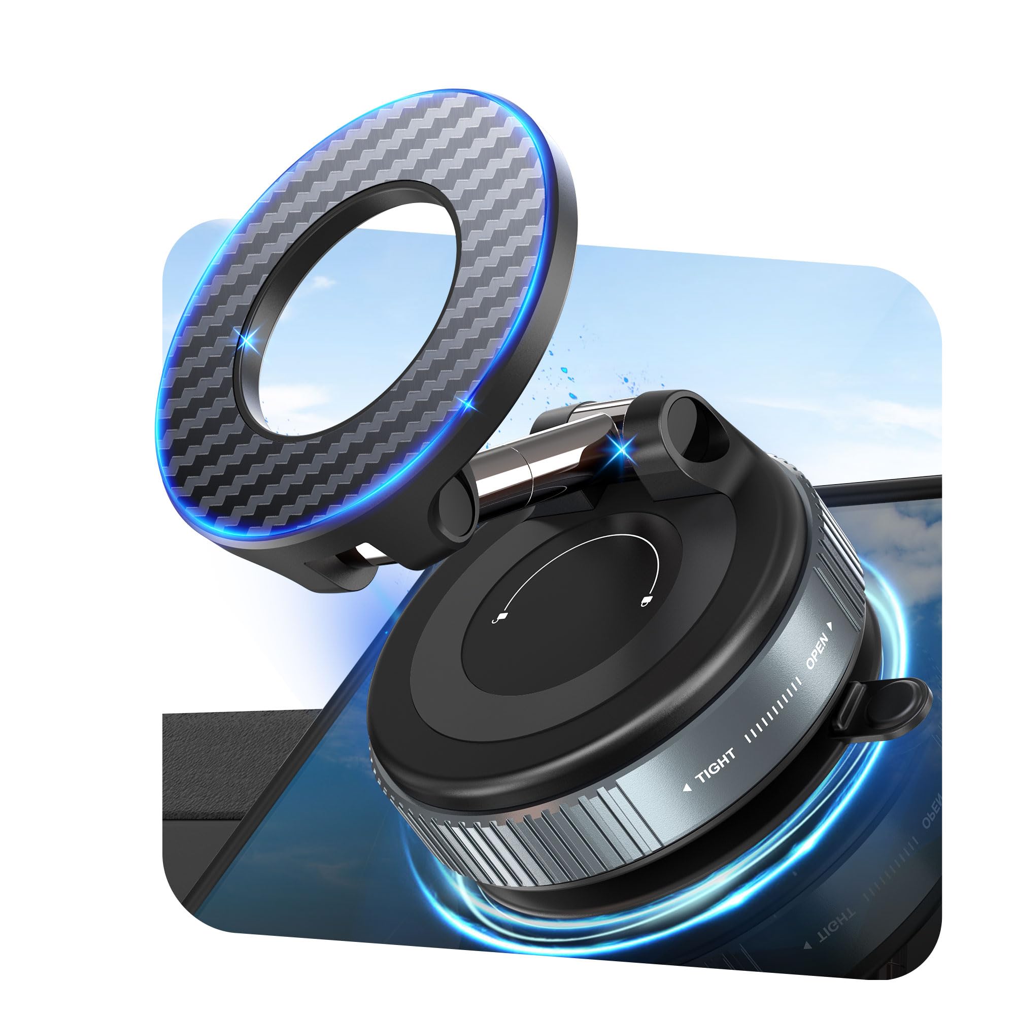 PlusAcc Vakuum Handyhalterung Auto für Magsafe - 360° Drehbar Zusammenklappbar Tragbar Magnetisch Handy Halter für 17/16/15/14/13/12 an Windschutzscheibe/Armaturenbrett/Spiegel befestigt