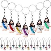 Sumind 24 Pcs Jesus Figurine Christian Keychain Religious Keychain Bulk Classic Christian Rings for Christ(White Jesus Loves You,7 Color)