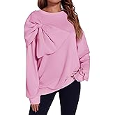 Fisoew Womens Oversized Sweatshirt Bow Tie Long Sleeve Crewneck Casual Fall Pullover Tops Pink