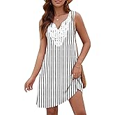 Disamer Women's Summer Dresses 2026 Vacation Sleeveless Sundresses Swimsuit Coverup Sun Dress Spring Lace Striped Beach Dress