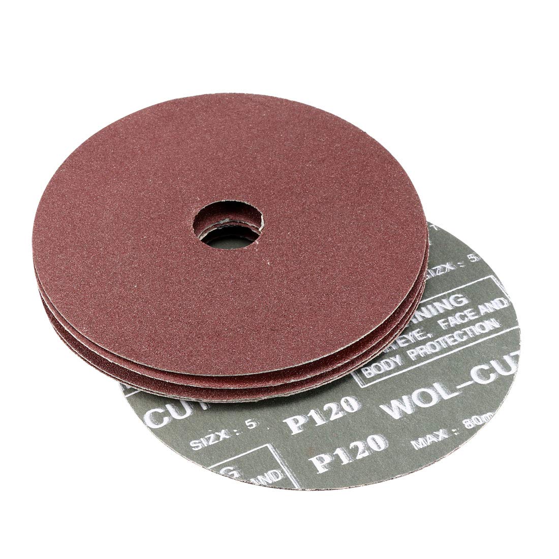 sourcing map 5-Inch x 7/8-Inch Aluminum Oxide Resin Fiber Discs, Center Hole 120 Grit Sanding Grinding Discs, 5 Pack
