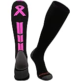 MadSportsStuff Triumph Pink Ribbon Breast Cancer Awareness Socks for Football Baseball Softball Boys Girls Men Over the Calf