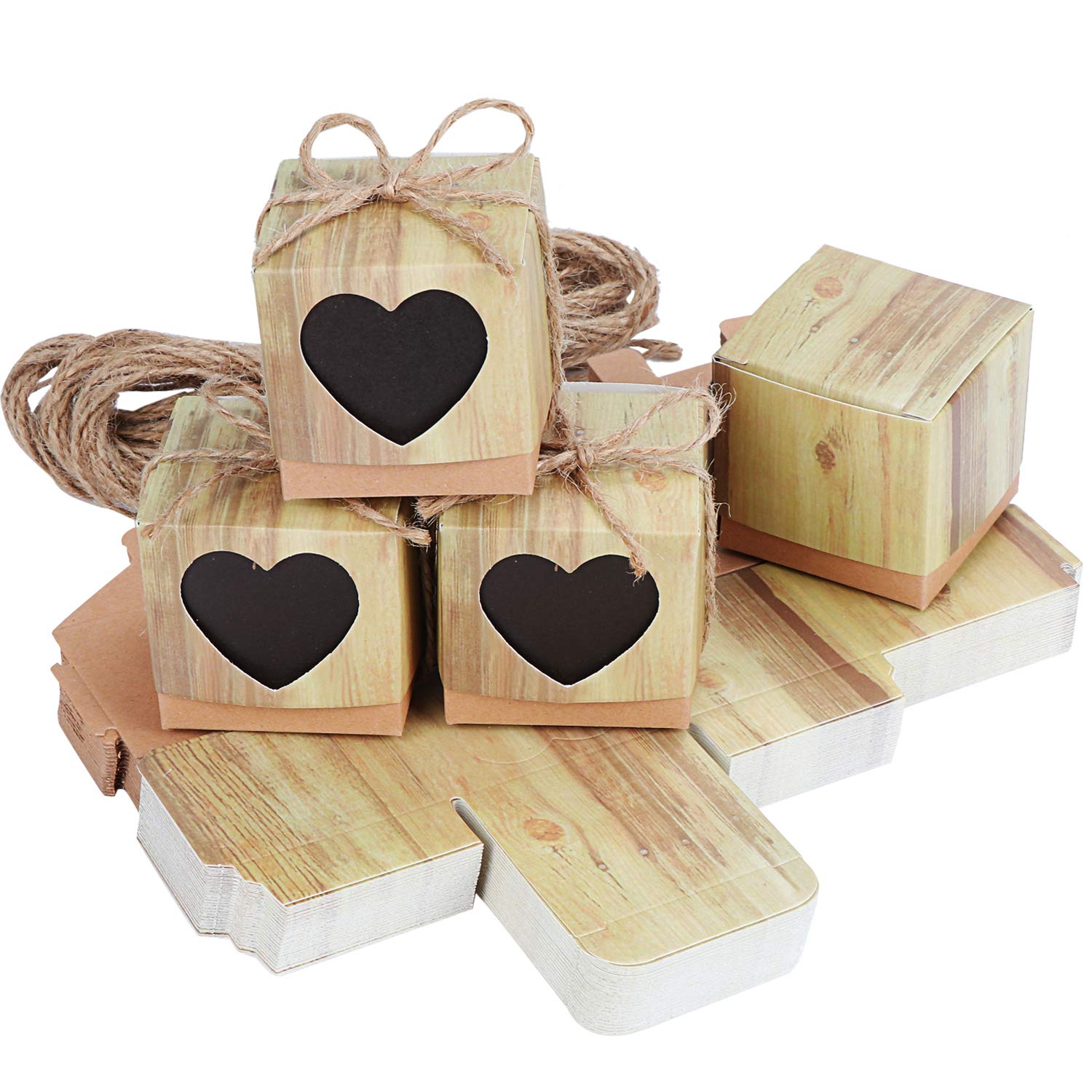TsunNee Kraft Paper Candy Box, Sweet Wedding Favour Boxes, Love Heart Gift Box, Rustic Paper Treat Boxes, 50-Pack, Natural