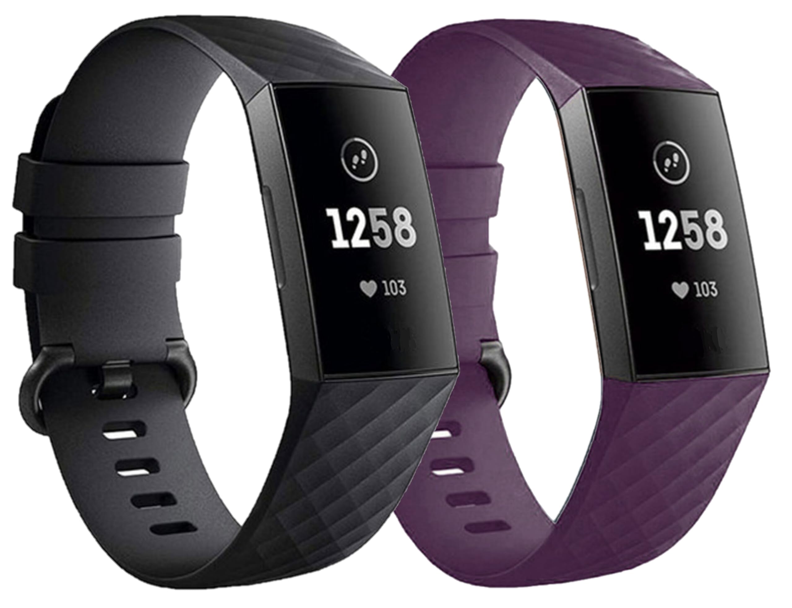 Panda Bobo Strap Compatible for Fitbit Charge 3/Fitbit Charge 4, Adjustable Classic Replacement Silicon Wristband (Small, Twin Pack - Black + Purple)