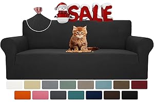 MAXIJIN Super Stretch Couch Cover for 3 Cushion Couch, 1-Piece Universal Sofa Covers Living Room Jacquard Spandex Furniture Protector Dogs Pet Friendly Fitted (Large, Black)