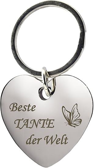 Portachiavi Cromato A Forma Di Cuore Con Scritta In Lingua Tedesca Beste Tante Der Welt La Migliore Zia Del Mondo E Con Motivo Di Farfalla Ottimo Come Regalo Per Natale Amazon It Fai