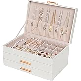 Dajasan Jewelry Boxes for Women, Jewelry Box Organizer with 2 Drawers, 3-Tier Large Jewelry Holder Organizer Box for Necklace Ring Earring Bracelet, Gift Idea, Modern Style (White)