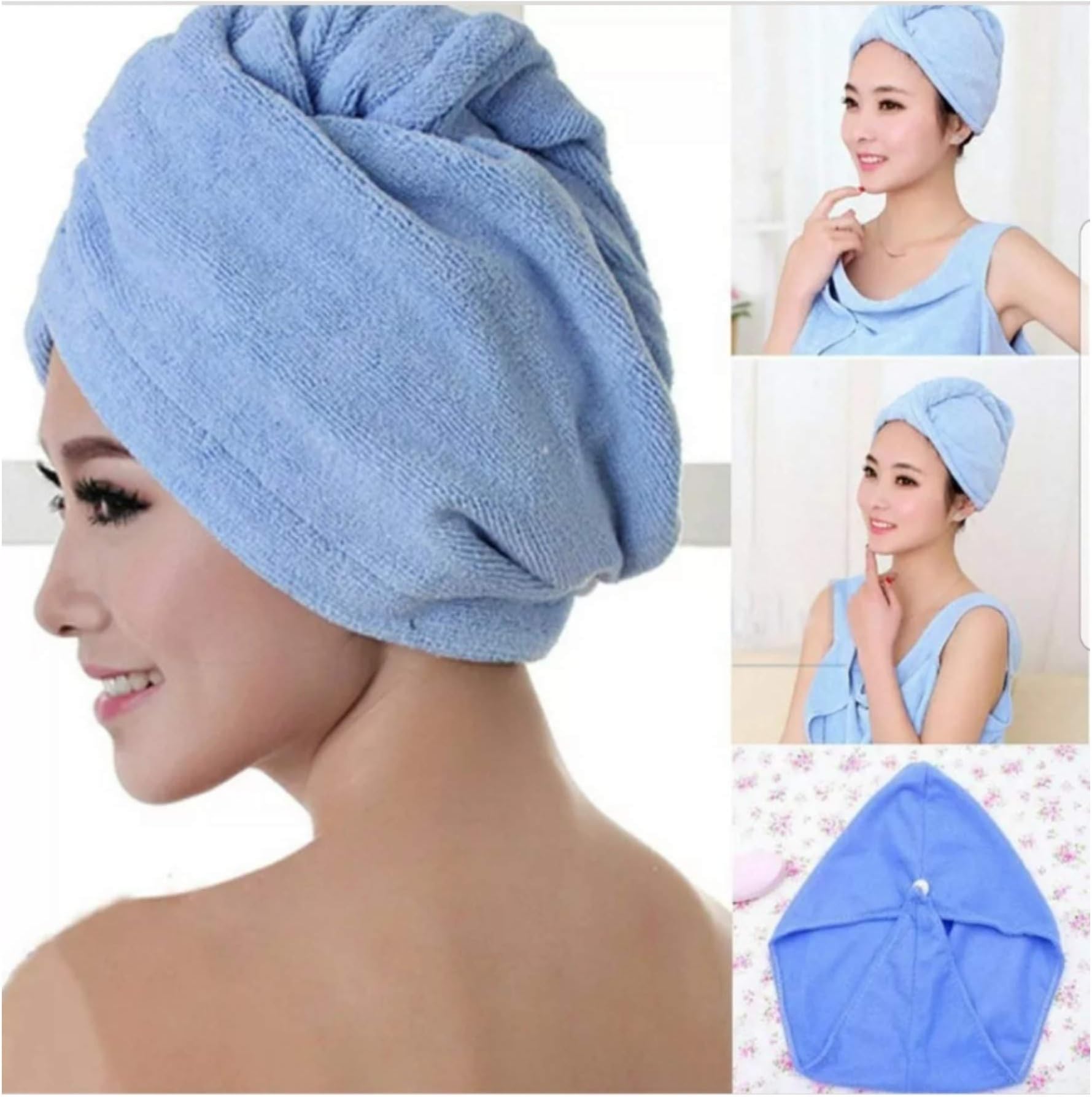 Microfiber Hair Turban Wrap, Ultra Absorbent & Lightweight Towel for Drying Hair, Hair drying towel, Hair Turban Towel, Head Wrap Towel, Hair Drying Towel with Loop and Button Fastener
