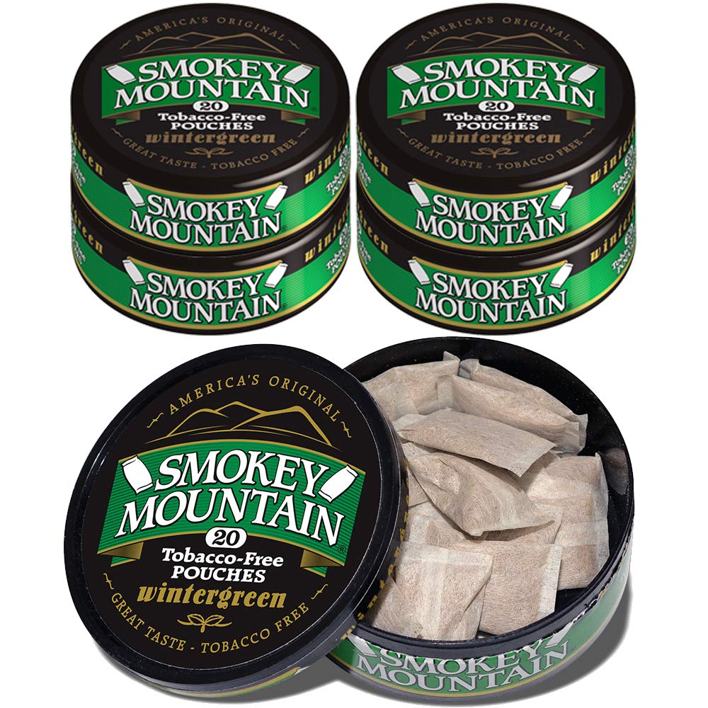 Smokey Mountain Wintergreen Pouches, 5 Cans, no Tobacco and no Nicotine