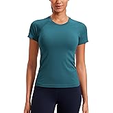 CRZ YOGA Seamless Workout Tops for Women Hip Length - Athletic Running Gym Yoga Short Sleeve Shirts Breathable Crewneck Tees