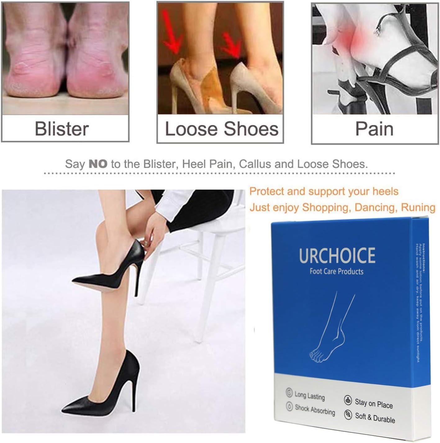 6 Pairs Heel Cushion Pads - Reusable Soft Shoe Pads & Self-Adhesive Foot Care Protector Grips Liners Loose Shoes - Heel Pain Relief Bunion Callus Blisters: Health & Personal Care