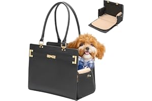 MINSONG 2-in-1 Stylish Dog Purse Carrier Soft-Sided Carriers Travel Tote Bag for Small Dogs Cats, Fashion Foldable Pet Bag for Puppies Small Animals with Pockets (Black, 15" L x 7.5" W x 12.2" H)