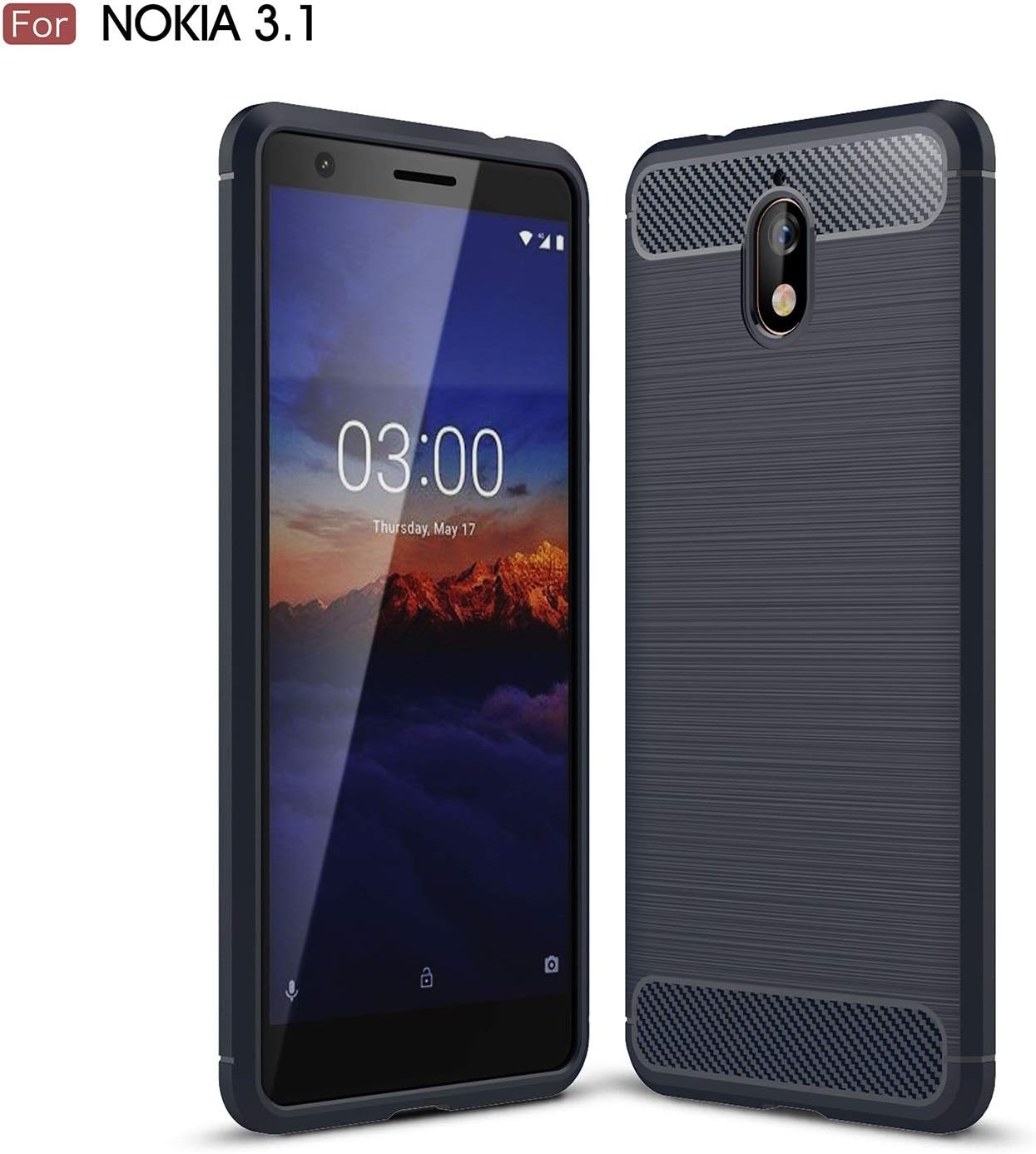 TeKKnoSlim Fit Tough [Carbon Fibre] Shockproof Protective Cushioned Case Cover + LCD Screen Protector Guard for Nokia 3.1 (Blue)