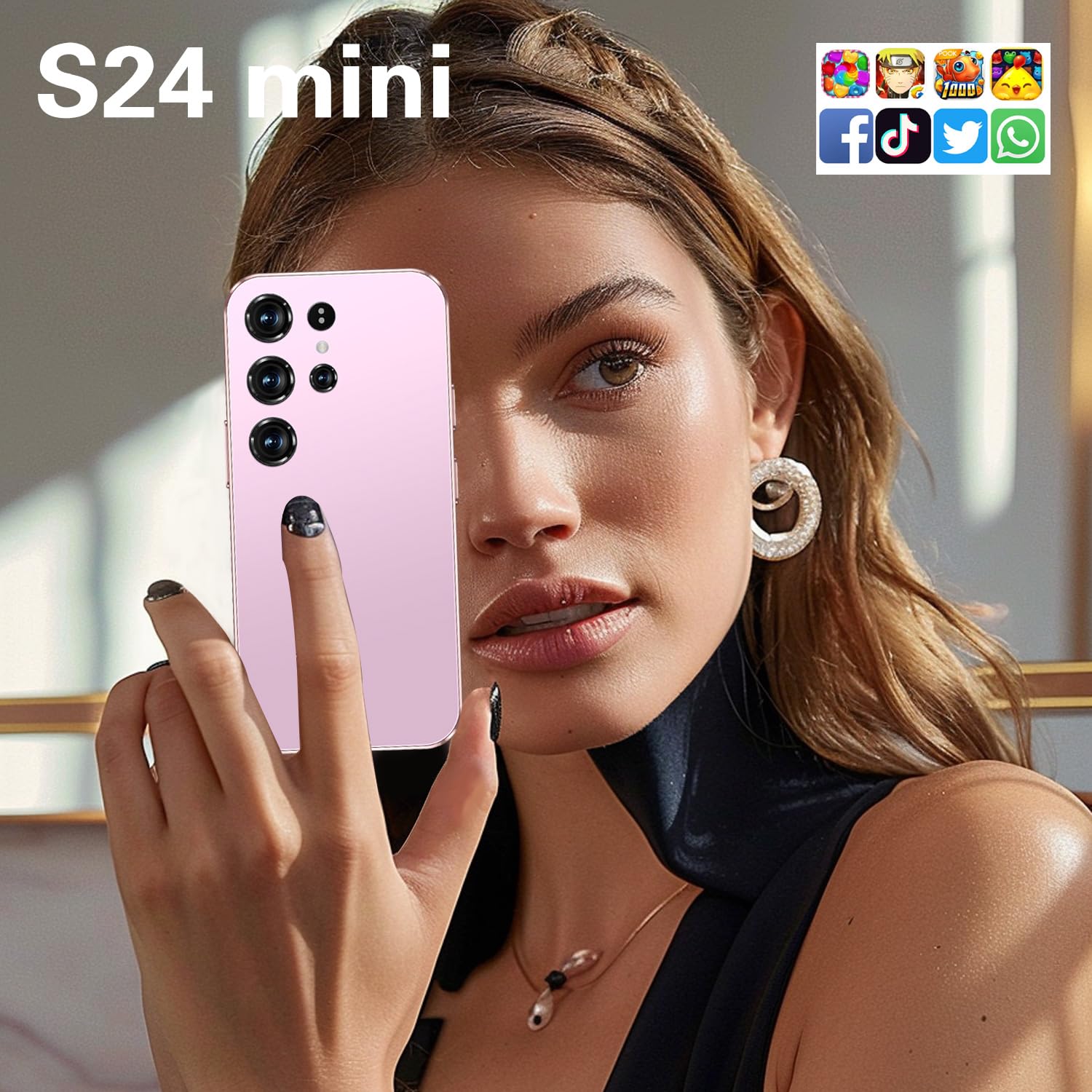 4G mini smartphone for kids 4-inch Incell HD Screen, 2600 mAh Big Battery, Dual SIM Dual Camera 5+8MP, Face Unlock 4G no contract phone (X24mini-Pink)