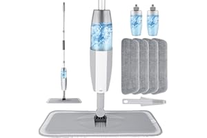 Spray Mop for Floor Cleaning, Tobeelec Microfiber Floor Mop Dry Wet Mop Spray with 4 Washable Mop Pads & 2 Refillable Bottle,