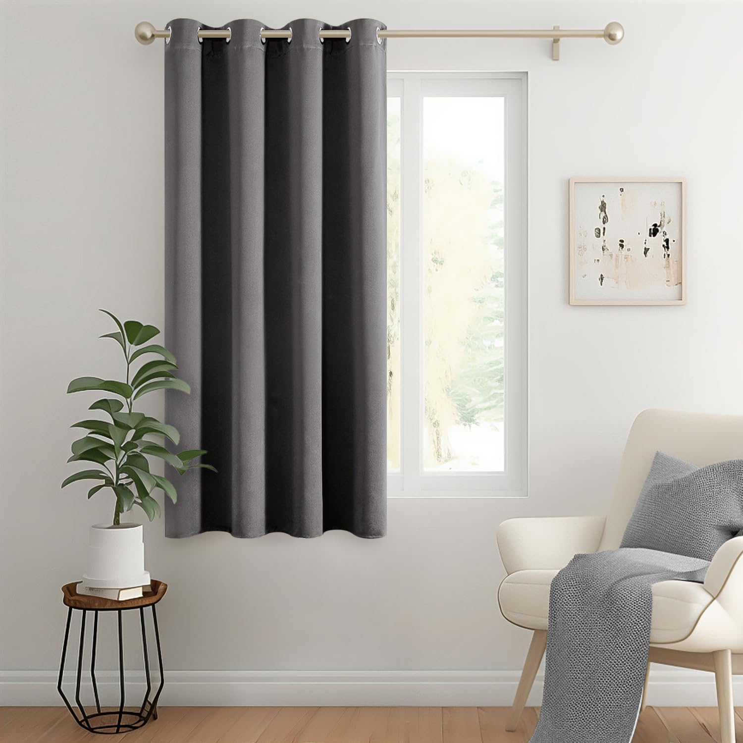 MIULEE Blackout Curtain for Living Room, Super Soft Black Out Curtain with Eyelet, Thermal Insulated Room Darkening Window Drape for Bedroom W55 X L57 inch Grey, 1 Panel