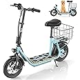 Caroma Peak 1200W Electric Scooter with Seat, 500Wh Battery up to 30 Miles&20MPH, Foldable Adult Electric Scooter for Commuting with Carry Basket & Height Adjustable Seat, Dual Disc Brakes