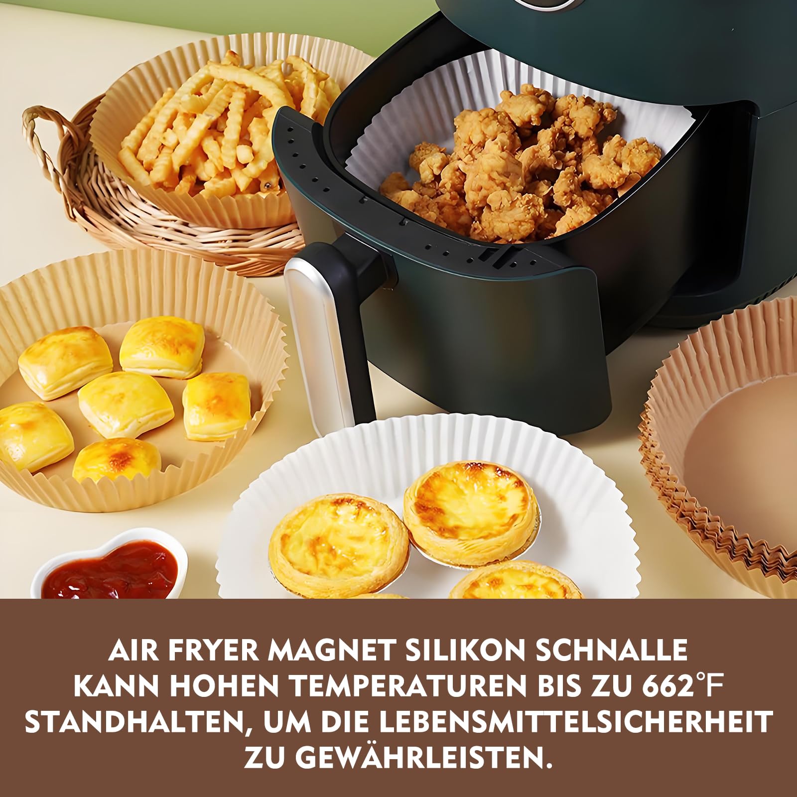 VEGCOO 12 Pcs Magnete für Airfryer Backpapier, Magnetische Silikonschnallen Set für Heißluftfritteuse, Verhindert Papierverbrennungen, Kompatibel mit Ninja, Philips, Cosori (Schwarz) 7