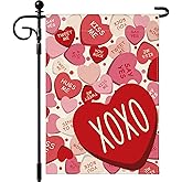 Artscope Valentines Day XOXO Love Heart Garden Flag 12x18 Inch Double Sided for Outside, Anniversary Valentines Red Heart Flag for Holiday Yard Outdoor Decoration-Pink