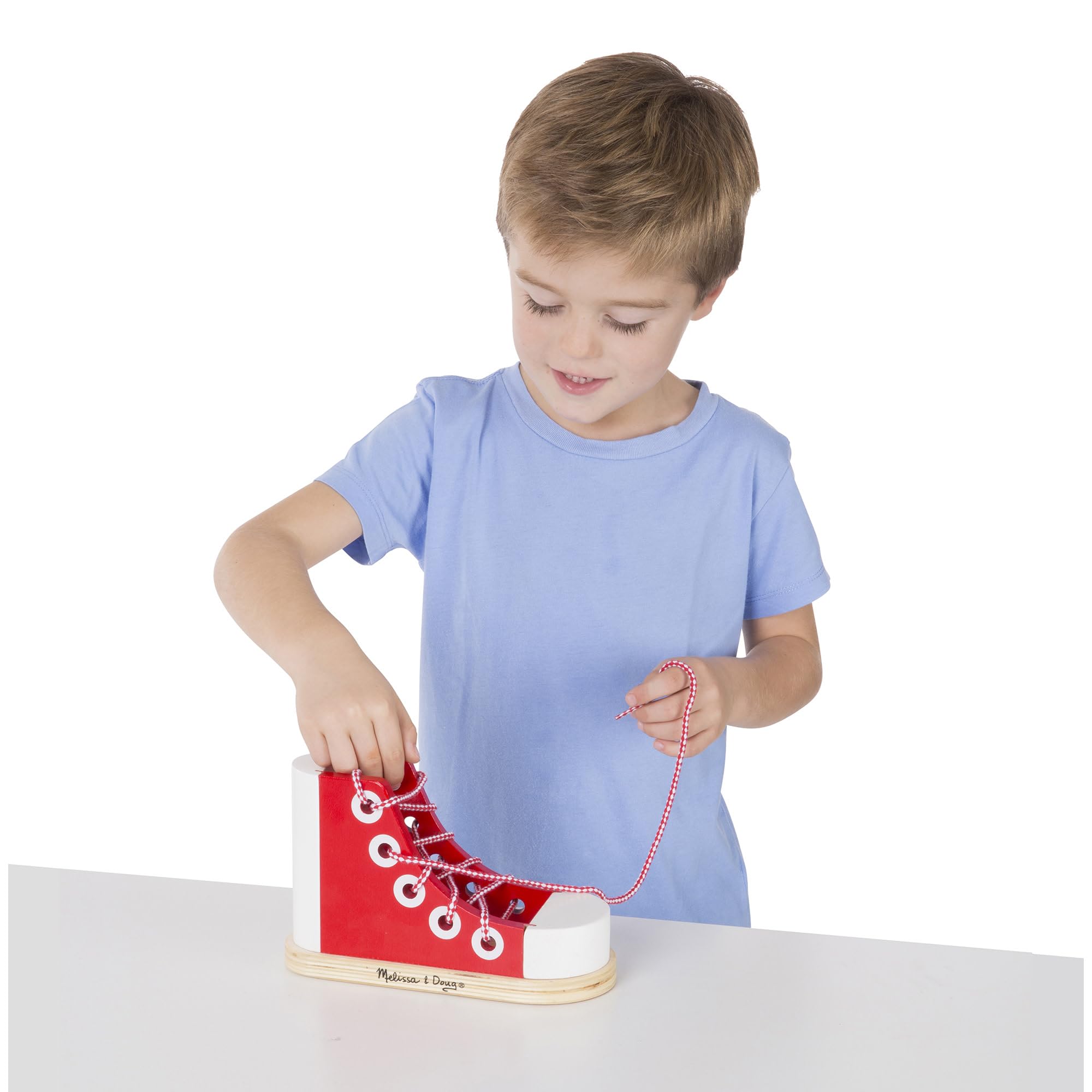 Melissa & Doug Deluxe Wood Lacing Sneaker - Learn to Tie a Shoe Educational Toy