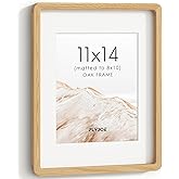FLYJOE 11x14 Picture Frame, Natural Solid OAK Wood Photo Collage Frame with HD Tempered Glass, Modern Simple Wooden Frame 11 x 14 Matted to 8x10, Horizontal or Vertical Wall Mounting