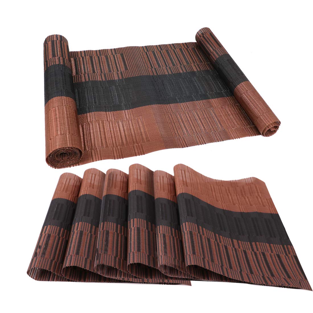 Placemats with Table Runner Set, Heat Resistant, Non-Slip, Washable, Woven Vinyl, Kitchen Table Mats for Dining Table, Indoor and Outdoor Parties, Thanksgiving, Christmas and Gatherings
