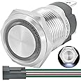 15Amp Push Button Switch White 16mm 5/8" Momentary Switch, Waterproof IP67, 110V 120V AC/DC, SPST with LED Angel Eye Head Sta