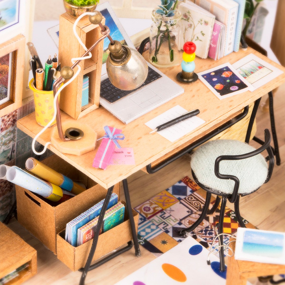 ROBOTIME Miniature Dollhouse Kit Decorations with Lights and Furnitures DIY House Craft Kits (SOHO TIME)